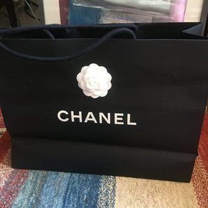 Large Classic black Chanel shopping bag w/camellia